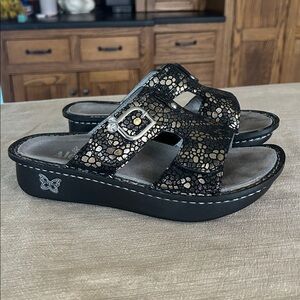 Alegria PEG 780 Black Silver Mosaic Black Silver Slip On Slide Comfort Sandal 37
